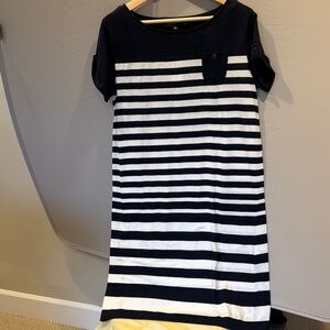 Jones New York Signature stripe navy Tshirt dress shrt sleeve L  100% cotton NWT
